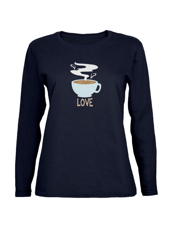 Love Coffee Navy Womens Long Sleeve T-Shirt - Small