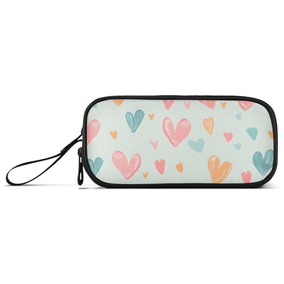 Love Colorful Hearts Chalk Painting Pencil Case Stationary Holder Pen Bag Pencil Pouch Tool Organizer 3 Compartments