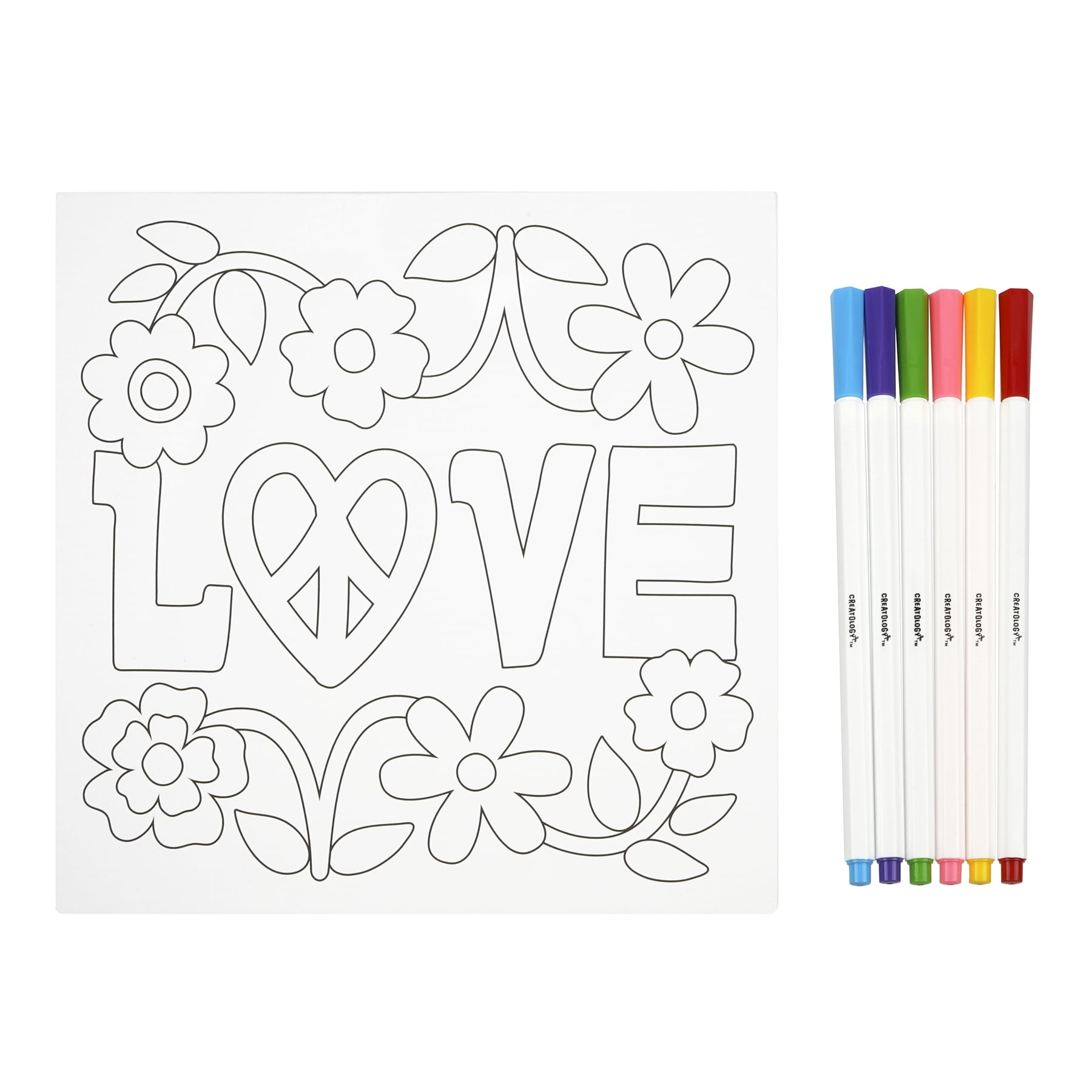 Love Coloring Board Kit by Creatology - 8"x8" Pre-Printed Art Board with Markers for Kids’ Crafts & Activities - 12 Pack
