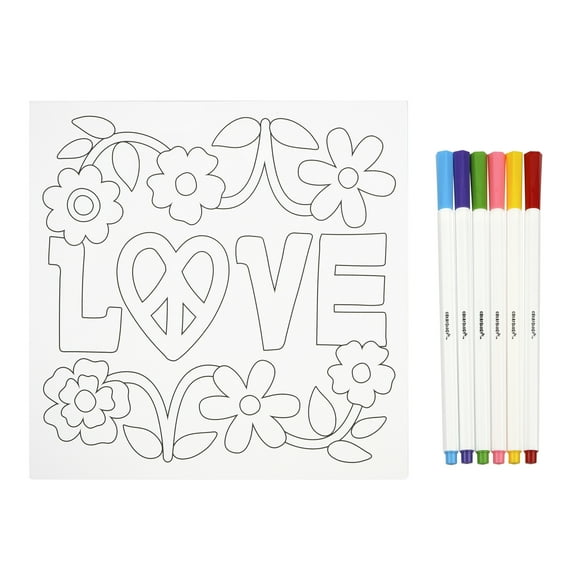 Love Coloring Board Kit by Creatology - 8"x8" Pre-Printed Art Board with Markers for Kids’ Crafts & Activities - 12 Pack