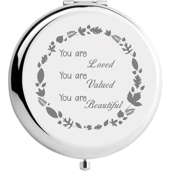 Love Compact Mirror Stainless Steel You're Valued Beautiful Encouraging Mini Makeup Pocket Travel Engraved Mirrors Silver for Friends Family Graduation Birthday New Year Gifts Mixed Color