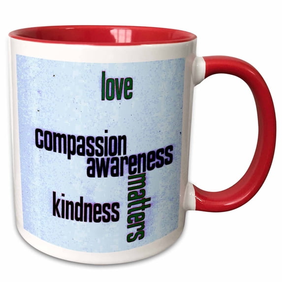3drose, Love Compassion Kindness Matters Aqua, 15oz Two-tone Red Mug