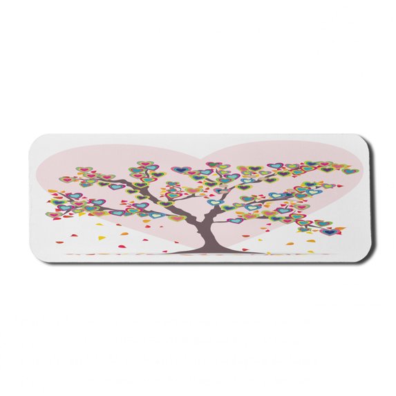 Love Computer Mouse Pad, Tree with Leaves and Hearts Love Adore Celebrating Anniversary Artwork Print, Rectangle Non-Slip Rubber Mousepad Large, 31" x 12" Gaming Size, Multicolor, by Ambesonne