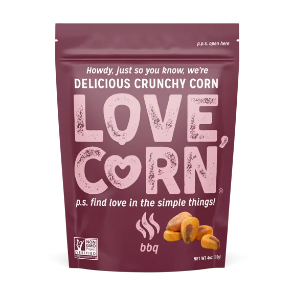 Love Corn BBQ 4oz (Pack of 3) - Delicious Crunchy Corn, Healthy Family Snacks, Gluten Free, Kosher, NON-GMO - Alternative for Chips, Nuts, Crackers & Pretzels - Perfect for Charcuterie Boards