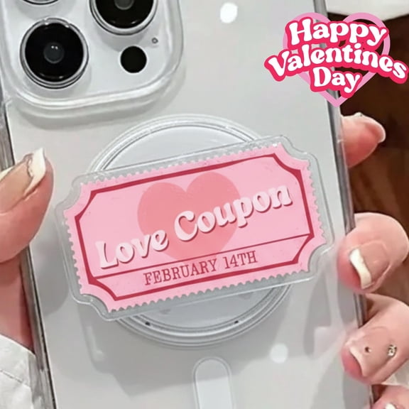 Love Coupon Pink MagSafe Phone Grip: Cute Valentine's Day Magnetic GripTok, Fun Phone Holder for Couples, Adorable Love Accessory For Lovers