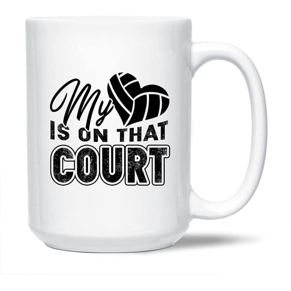 My Love Is On That Court White Travel Coffee Cup, Volleyball Ceramic Mugs, Novelty Volleyball Teacup Gift Ideas For Friends, Funny Volleyball Coffee Mug 15 Oz.