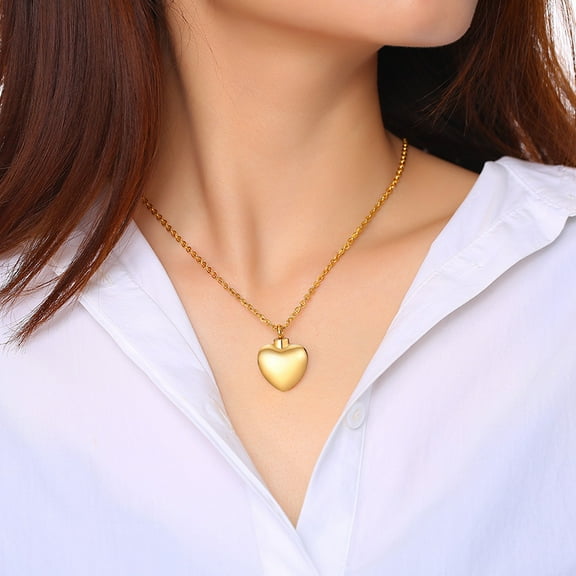 Love Cremation Urn Memorial Necklace Can Open Perfume Vial Heart Pendant for Women Men 14K Yellow Gold Jewelry
