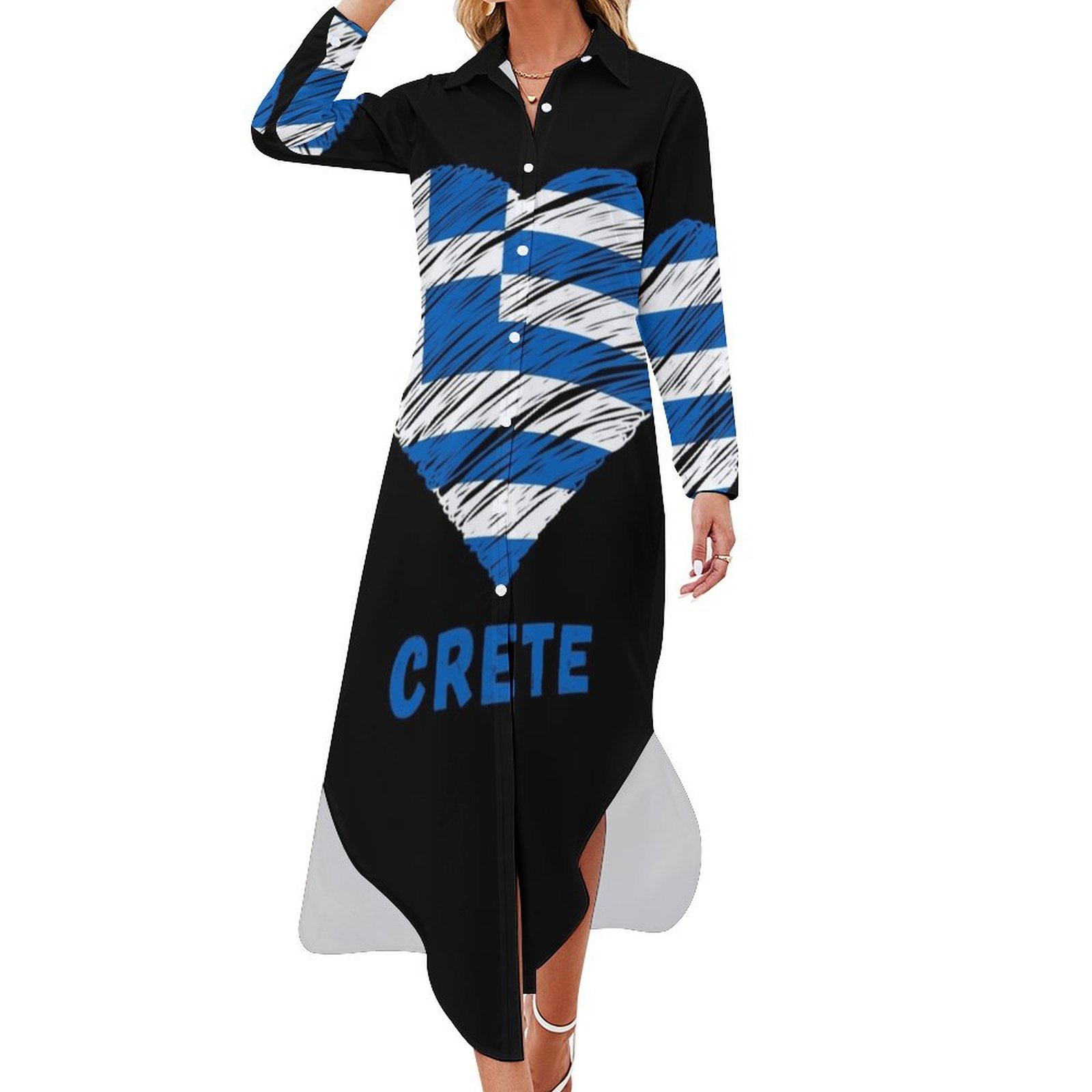 Love Crete Greece Long Sleeved Shirt Dress Long dress festival outfit women Long  dresses Casual dresses - Walmart.com