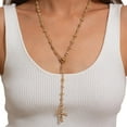 thumbnail image 1 of Love Cross Y Chain Necklace Long - Stylish Alloy Pendant with Glass Beads, Tassel Sweater Chain Design for Versatile Fashion, 1 of 9