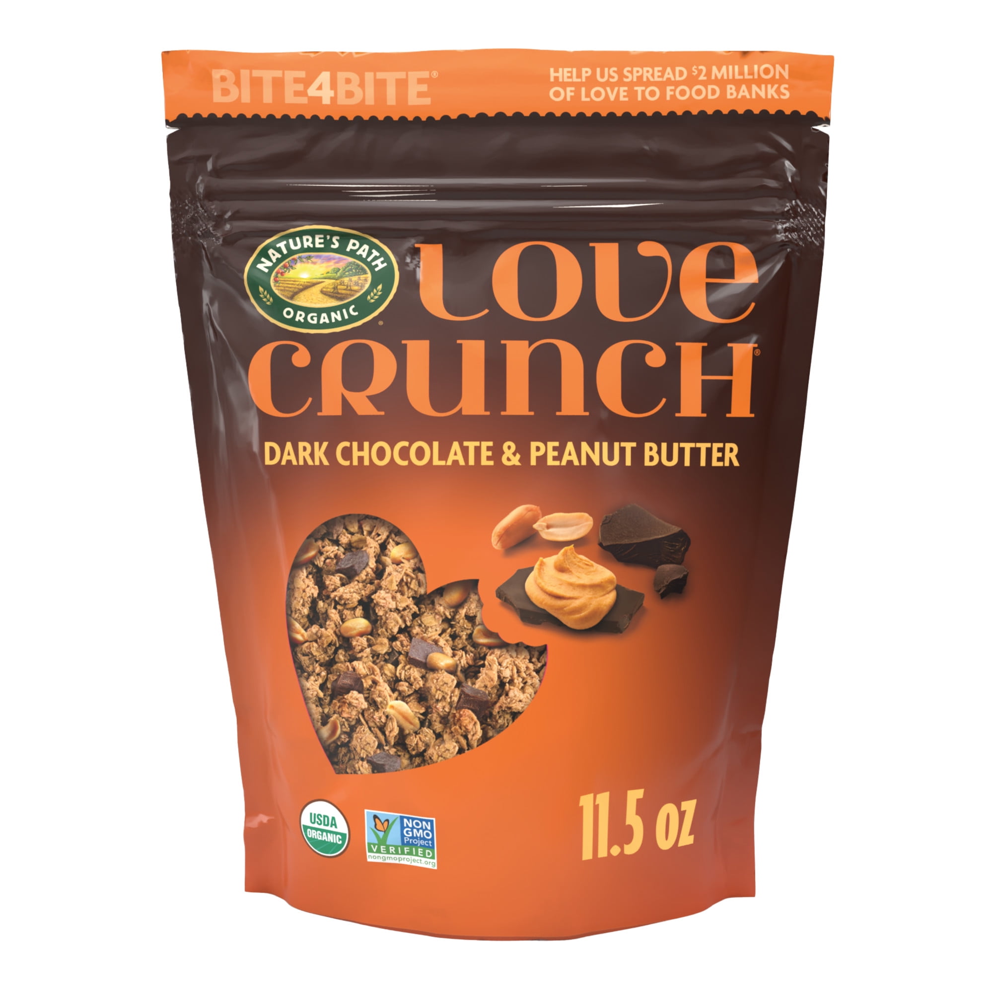 NATURE'S PATH Love Crunch Organic Granola, Dark Chocolate & Peanut Butter, 11.5oz Pouch