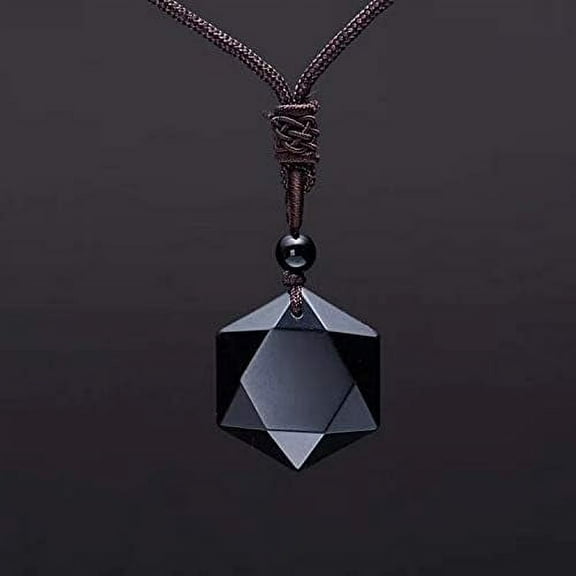Love Crystal Pendulum Black Obsidian Six Stars Lucky Amulet,love Natural Stone Pendant Necklace For Women Men