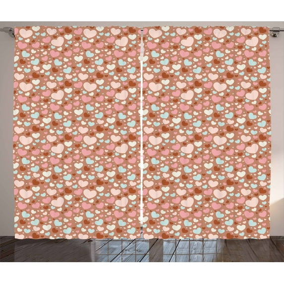 Ambesonne Love Curtains 2 Panel Set, Colorful Little Hearts, 108" x 90", Pale Blue Pale Pink