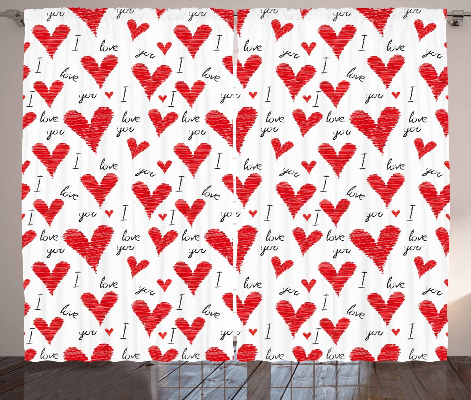 Ambesonne Love Curtains 2 Panel Set, Hand Writing Valentines, 108
