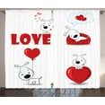 thumbnail image 1 of Ambesonne Animal Curtains 2 Panel Set, Funny Dog with Hearts, 108" x 84", Red White, 1 of 3