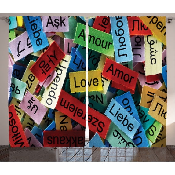Ambesonne Colorful Curtains 2 Panel Set, Words Composition Love, 108" x 90", Multi