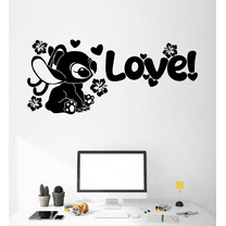 Love - Cute Angel Lilo And Stitch Disney Movie Character Stitch Experiment 624 Flower Hearts Bedroom Wall Decal Art Sticker Design Kids Adults Girls Boys Room Bedroom Wall Decoration Size (8x20 inch)