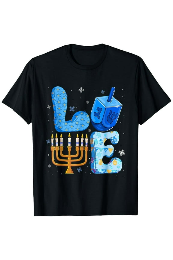 Love Cute Hanukkah Chanukah Menorah Pajama Matching Family T-ShirtMen and women, Black T-shirt, size: Extra large