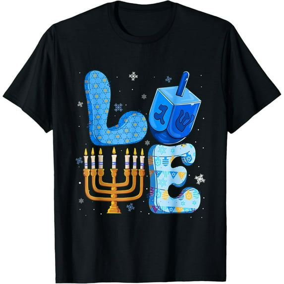 Love Cute Hanukkah Chanukah Menorah Pajama Matching Family T-ShirtMen and women, Black T-shirt, size: Extra large