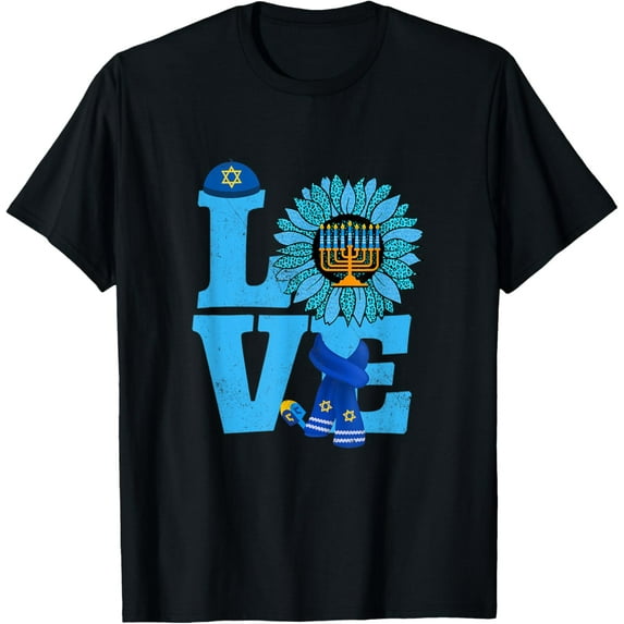 Love Cute Hanukkah Decoration Menorah Matching Family Pajama T-ShirtMen and women, Black T-shirt, size: Extra large