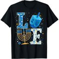 thumbnail image 1 of Love Cute Hanukkah Dreidel Menorah Chanukah Jewish Holiday T-ShirtMen and women, Black T-shirt, size: Extra large, 1 of 7