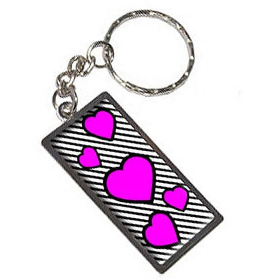 Love Cute Hearts Pink Black Stripes Keychain Key Chain Ring