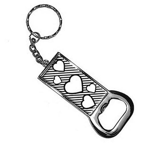 Love Cute Hearts White Black Stripes Keychain Key Chain Ring Bottle Bottlecap Opener