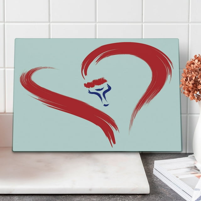 Love Cutting Board, Brush Drawing a Heart Mutual Special Emotions Positive Desire Graphic Print, Decorative Tempered Glass Cutting and Serving Board, Large Size, Red Blue White, by Ambesonne