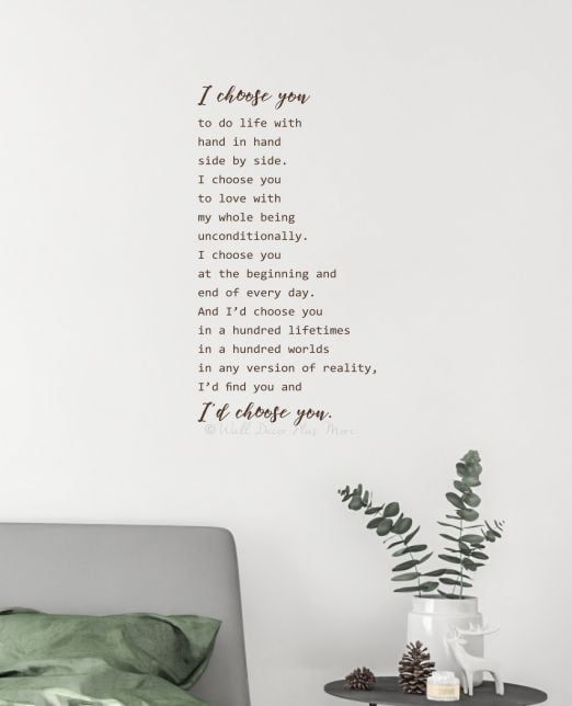 Love Décor Stickers Bedroom Wall Decals Quote I'd Choose You Verse Saying 12x23-Inch Chocolate Brown