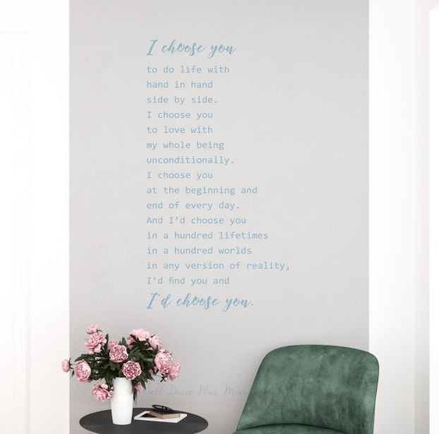 Love Décor Stickers Bedroom Wall Decals Quote I'd Choose You Verse Saying 20x37-Inch Misty Blue