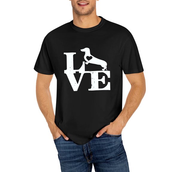 Love Dachshund Print Summer Casual T-Shirt, OdeJous Funny T-Shirt Black, 2XL