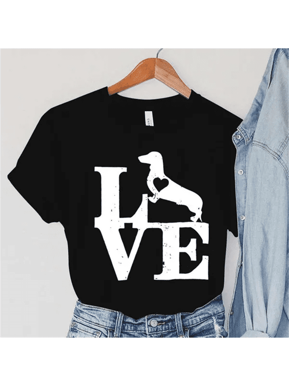 Love Dachshund Print Summer Casual T-shirts For Women Creative O Neck Short-sleeved T-shirts Fashion Ladies T-shirt