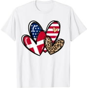 Love Danmark USA American Flag Heart Leopard T-Shirt
