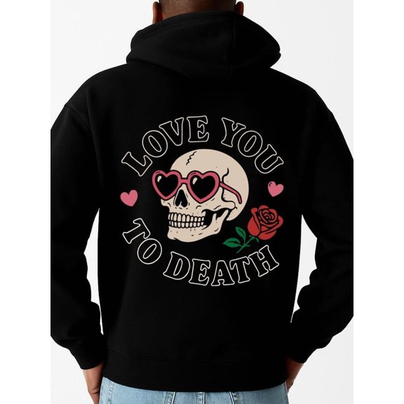 Love to Death hoodies & sweatshirt fire skeleton men's regular fit black Comfy Loose Drawstring Trendy Hooded Pullover, Mens Clothing For Autumn Winter elegant 3d idk