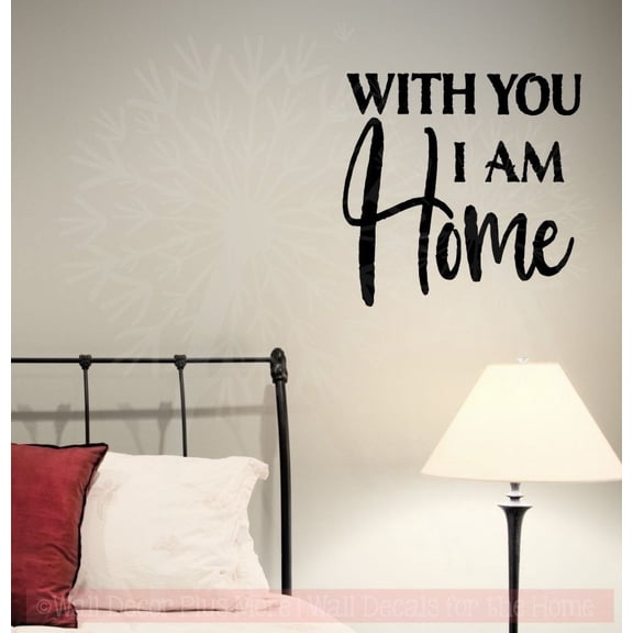 Love Decals With You I Am Home Wall Stickers Vinyl Art Bedroom Quotes 18x18-Inch Black