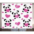 thumbnail image 1 of Ambesonne Cartoon Curtains 2 Panel Set, Love Pandas Hearts, 108" x 90", Fuchsia Black White, 1 of 3