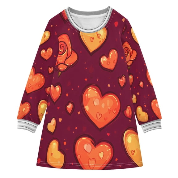 Love Design Romantic Girls'long-sleeved dress Thickened A-dress Warm Dress Basic Shirt Party Dresses