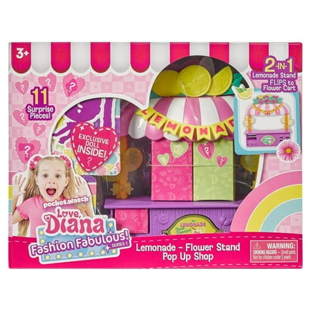 Love Diana 2 in 1 Pop up Store, 6-inch Lemonade and Flower Stand Playset, Children Ages 3+