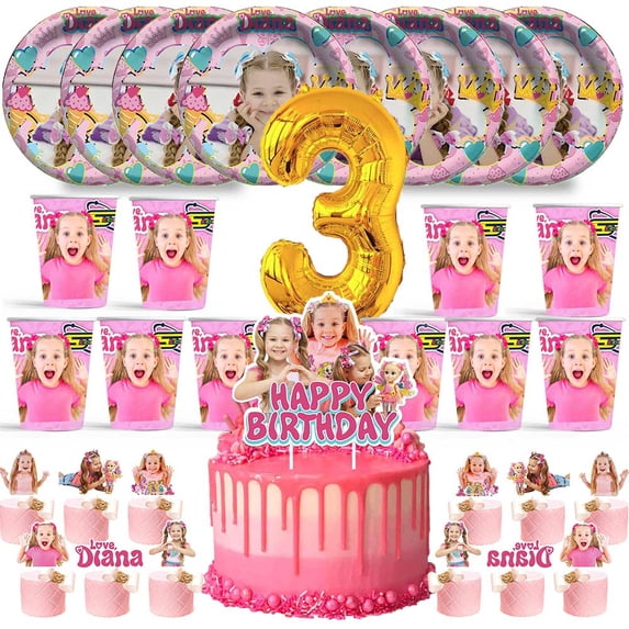 Love Diana Birthday 3rd Cups Party Supplies Plates Fans Decorations Cake Topper Decor