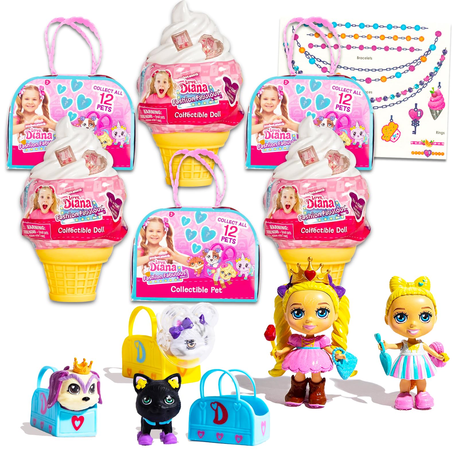 Love Diana Blind Bag 6 Pack Bundle - Mystery Mini Dolls With Ice Cream & Pet Purses