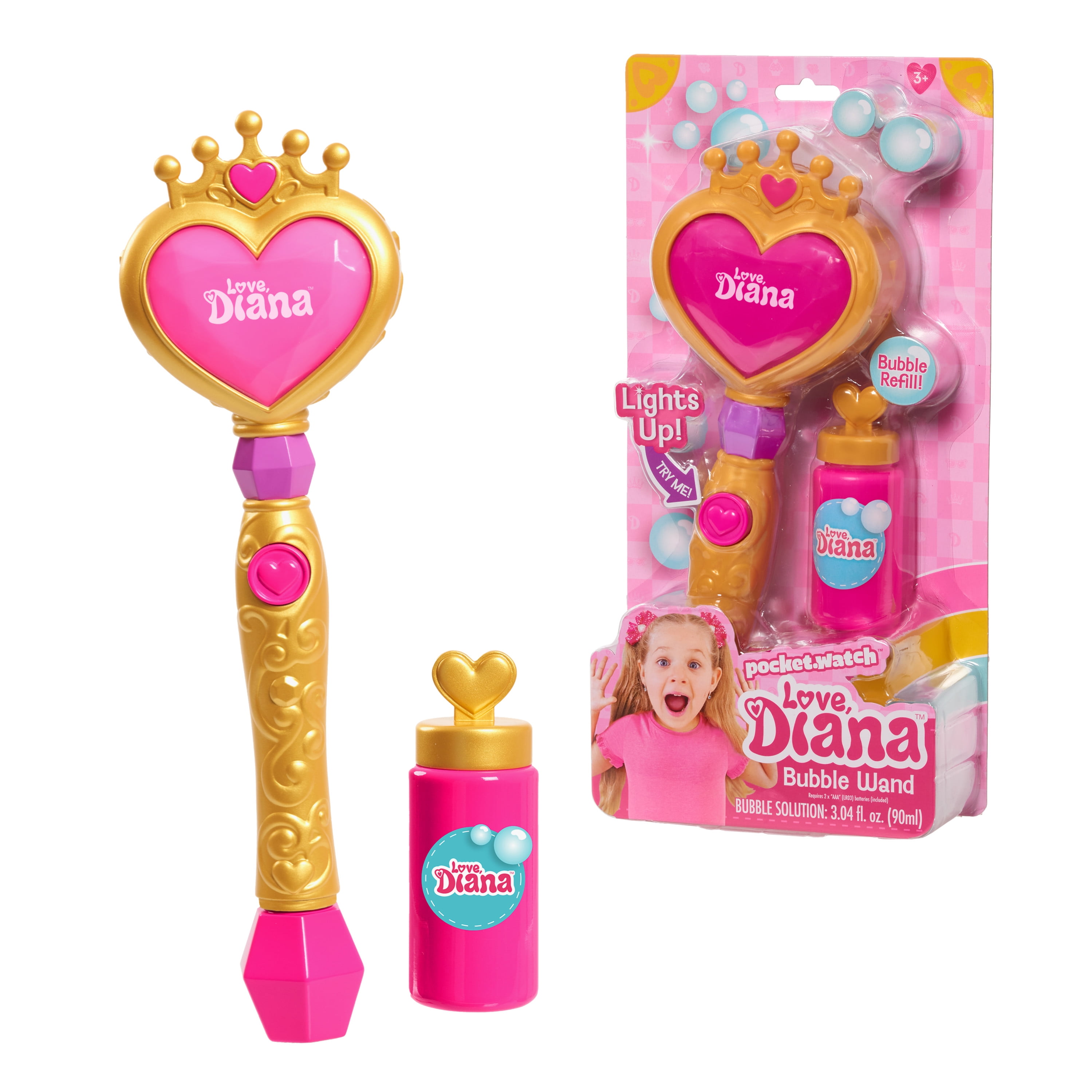 Love, Diana Light-Up Bubble Wand and 3.4 Ounce Refill, Outdoor, Bath, and  Pretend Role Play Toys, Kids Toys for Ages 3 Up, Easter Basket Stuffers and