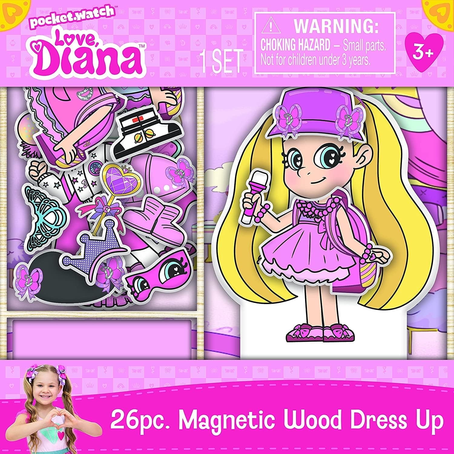 Love Diana - Magnetic Wood Dress Up Doll. Includes 26 Colorful Magnetic Wood Pieces and Wooden Storage Box. Encourages Creative Play with Mix and Match Fun for Kids Ages 3 and Over.