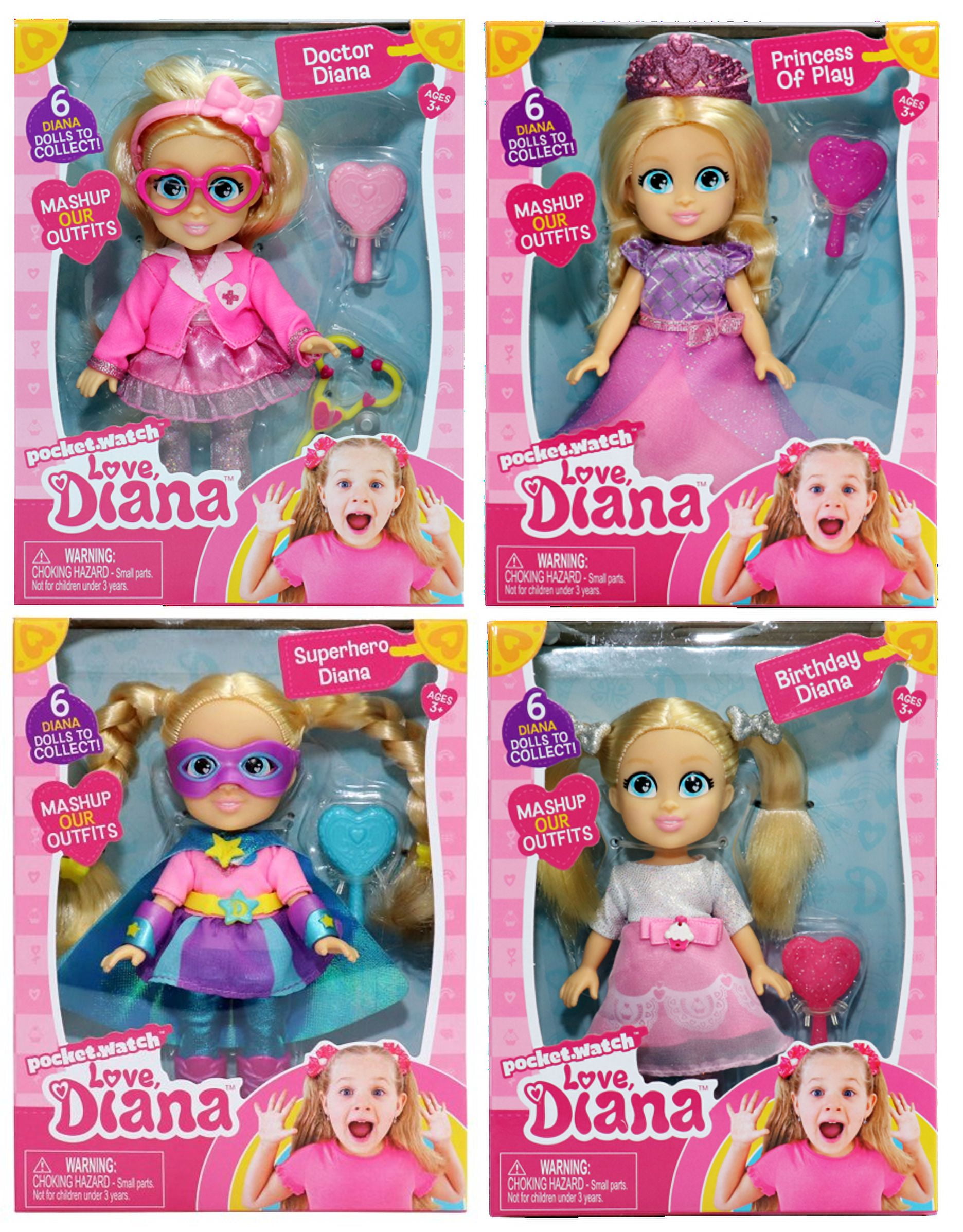 Love Diana Set Of Four Mini 6 Inch Dolls Doctor Birthday Super Hero Princess Of Play