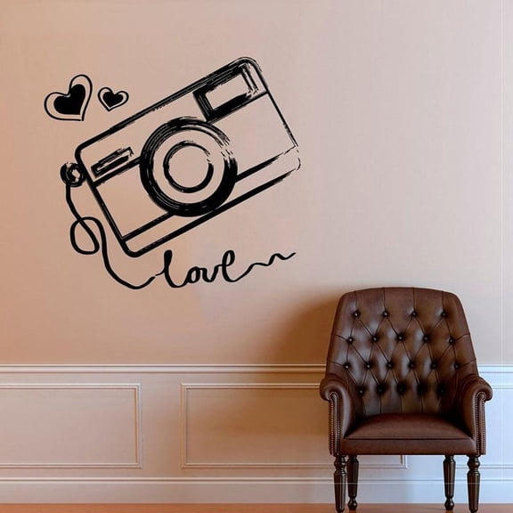 Love Digital Camera Photo Studio Wall Decals Vinyl Home Decor Wall Sticker Removable Self-Adhesive Film Mural Poster Window 63x57cm
