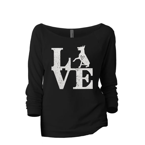 Love Doberman Women's Fashion Slouchy 3/4 Sleeves Raglan Lightweight Sweatshirt Black Medium
