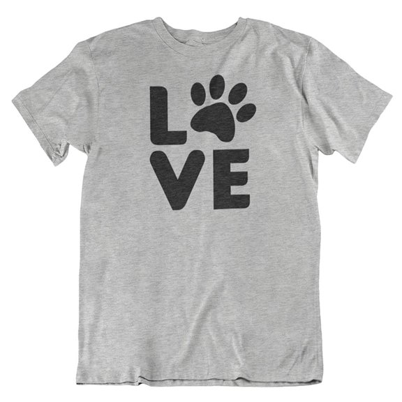 Love Dog or Cat Paw Print T-Shirt Gifts for Animal Pet Lover & Owner Men & Women Light Grey