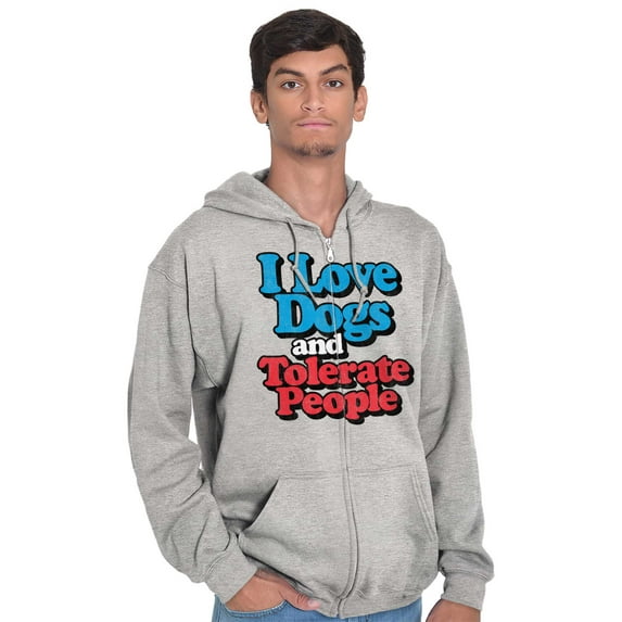 Love Dogs Tolerate People Antisocial Unisex Fleece Graphic Zip Up Hoodie Brisco Brands 3X