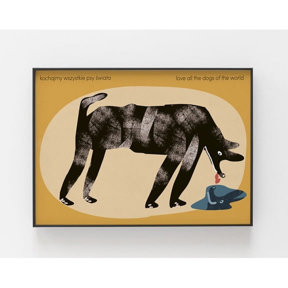 Love All Dogs In The World, Original Polish Poster, Art, Plakat, Vintage, Retro, Yellow, Psy, Pieski, Kundle, B2, 50X70 Wall Art, Modern Wall Decor, 24x36 UNFRAMED