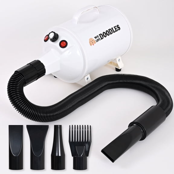 We Love Doodles Dog Dryer with Adjustable Speed & Temperature Control - High Velocity Hair Dryer, Pet Blow Dryers for Dogs, Blow Dry Quickly & Blow Out Undercoat - Pet Grooming (White)