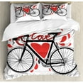 thumbnail image 1 of Love Duvet Cover Set, Bike Illustration Heart and Drops Modern Hipster Fashion Retro Art, Decorative 3 Piece Bedding Set with 2 Pillow Shams, King Size, Orange Black, by Ambesonne, 1 of 3