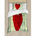 thumbnail image 1 of Love Duvet Cover Set, Heart Painted on Rustic Wooden Wall Romance Affection Pleasure Themed Print, Decorative 2 Piece Bedding Set with 1 Pillow Shams, Twin Size, Red Pale Green, by Ambesonne, 1 of 3